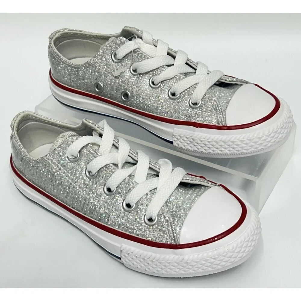 NEW Converse Chuck Taylor All Star Low Top Sparkle Silver Glitter Size Junior 11
